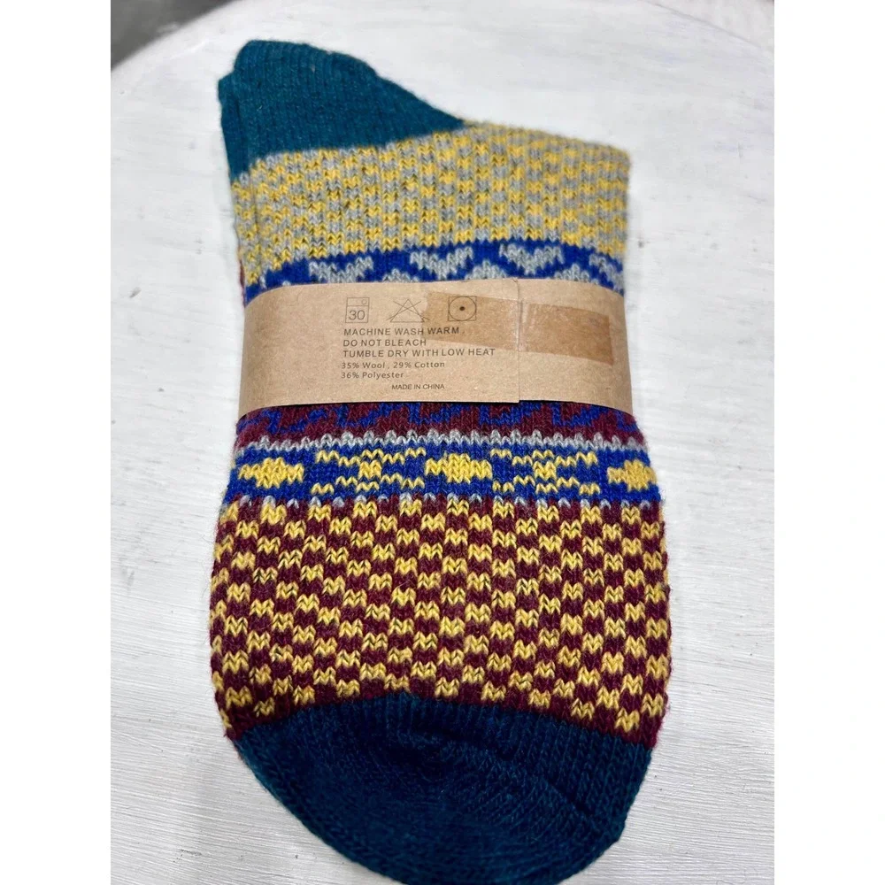 Fashion Boutique Women Wool Blend Fair Isle Knit Crew Socks Multi Color New